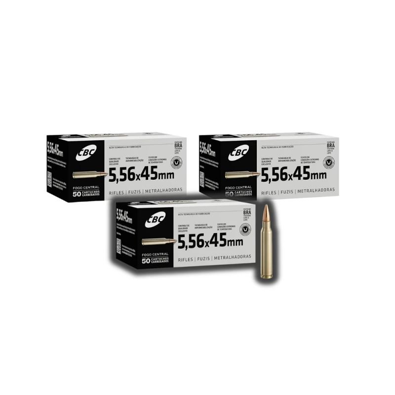 Munição CBC 5.56x45 Comum M193 55GR - CX 150un - 3 Caixas