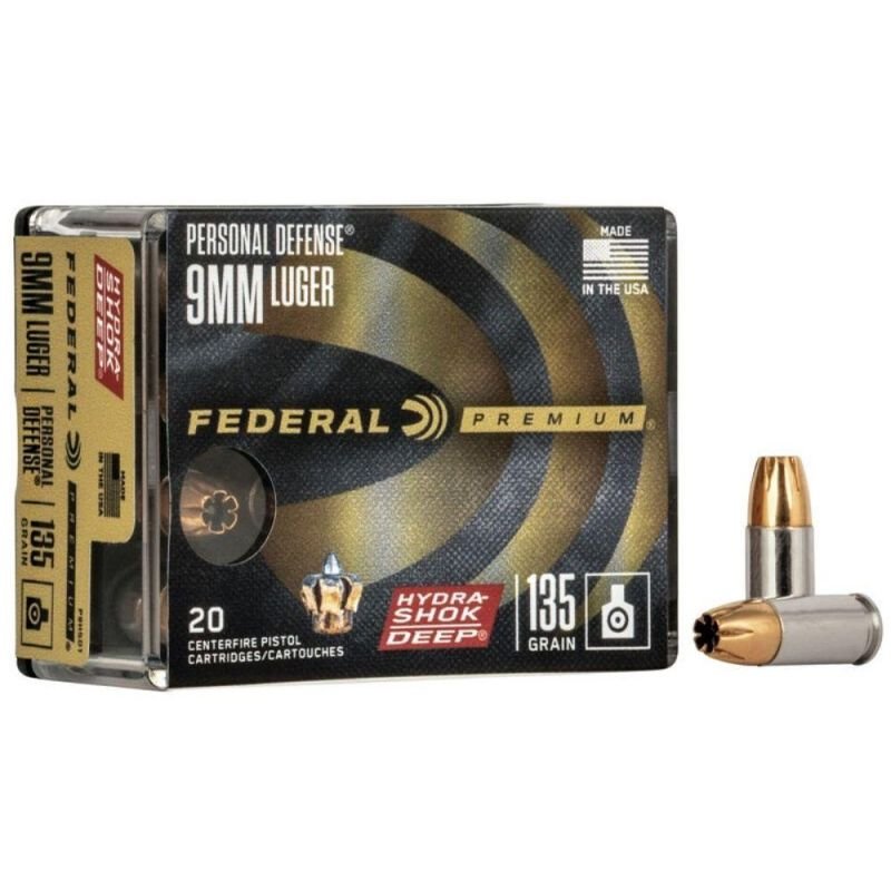 Munição Federal 9mm Luger 135gr Hydra Shok Deep 20un