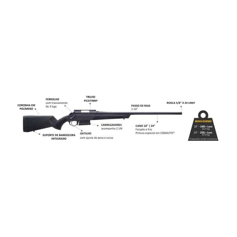 Rifle Ranger CBC 308 Win Bolt Action Polímero Preto Lightweight Cano 24 Pol - Imagem 2